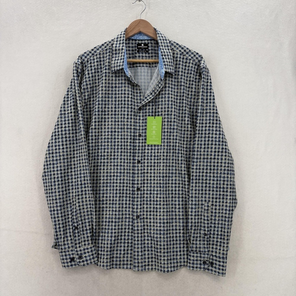 Brooklyn Brigade Shirt Mens XL Blue Check Long Sleeve Stretch Button Up Casual